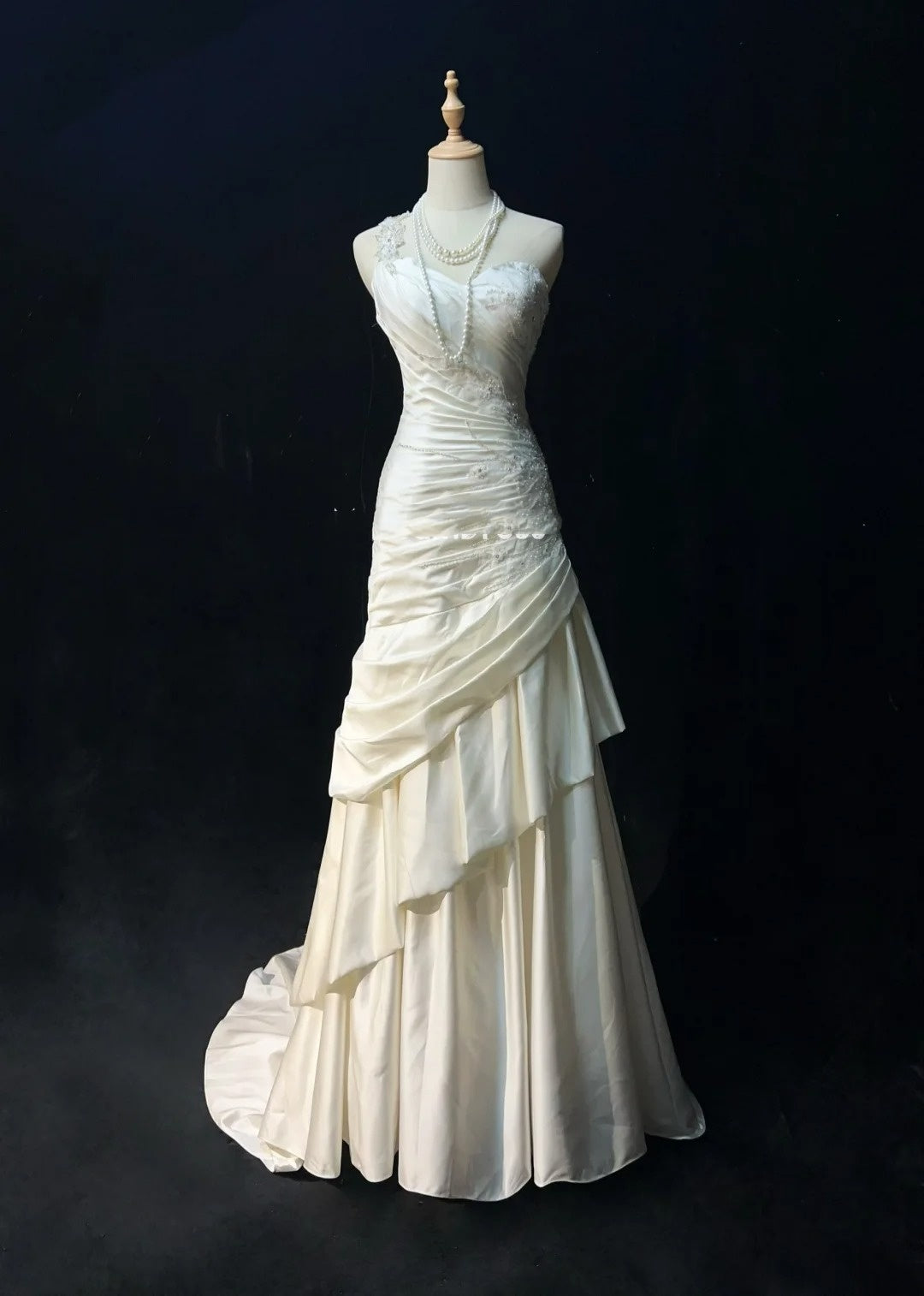 Vintage Prom Dresses Mermaid One Shoulder One Shoulder Satin With Beading 1980s Long Formal Gown N2623