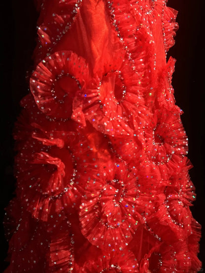 Vintage Prom Dresses 80s Mermaid Halter Red With Ruffle Tiered Floor Length Formal Outfits RB4328