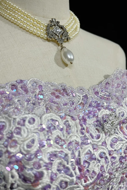 Vintage Ball Gown Sweetheart Lilac Tulle Lace Y2K 2000s Knee Length Homecoming Dresses N3124