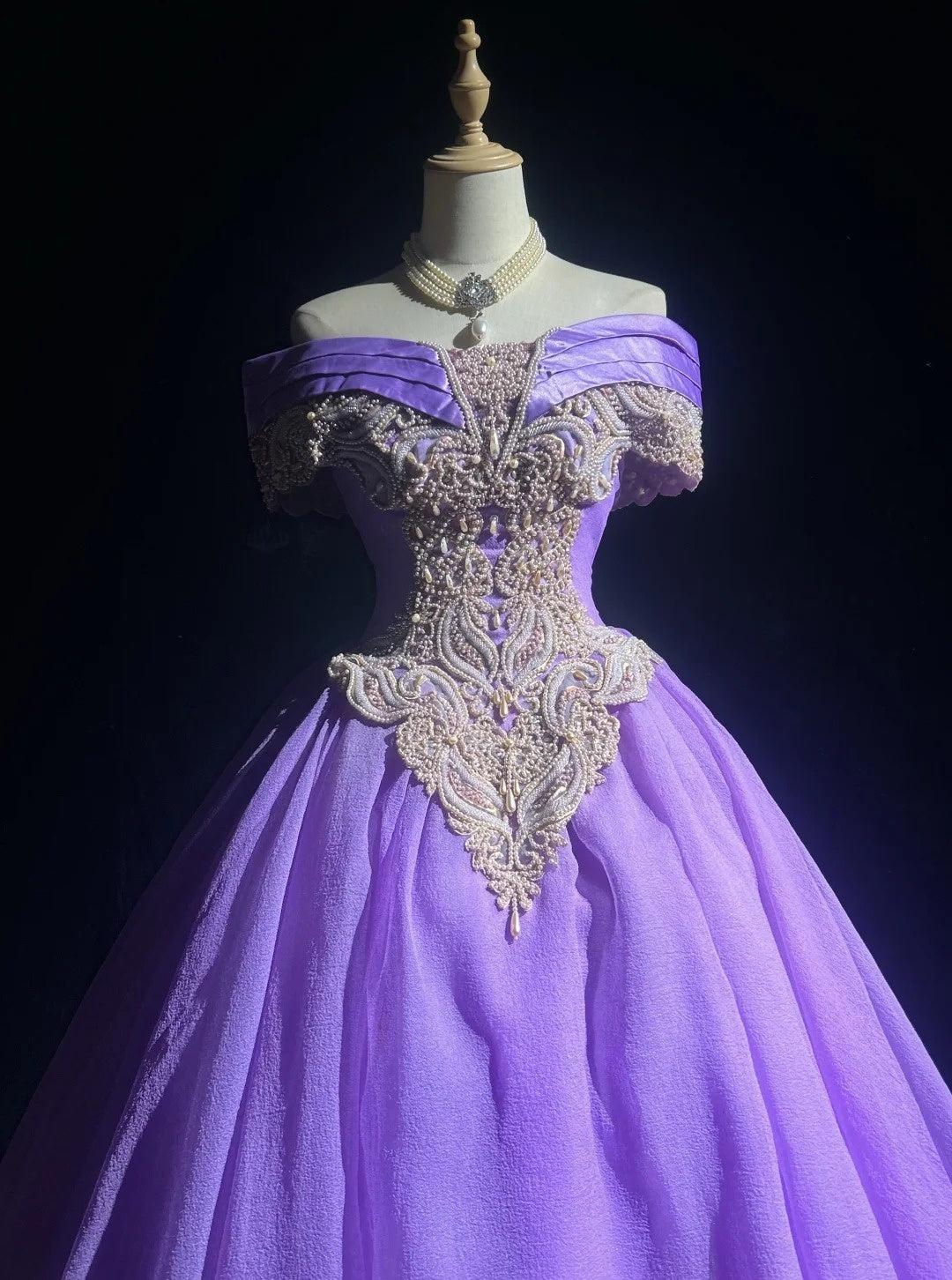 Princess Prom Dresses Ball Gown Off The Shoulder Grape With Pearls Formal Evening Outfits N3885
