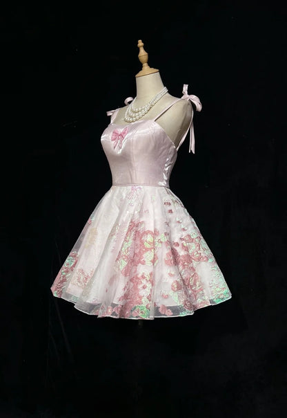 Cute Hoco Dress Ball Gown Spaghetti Straps Pink Short Homecoming Party Dress RC0108