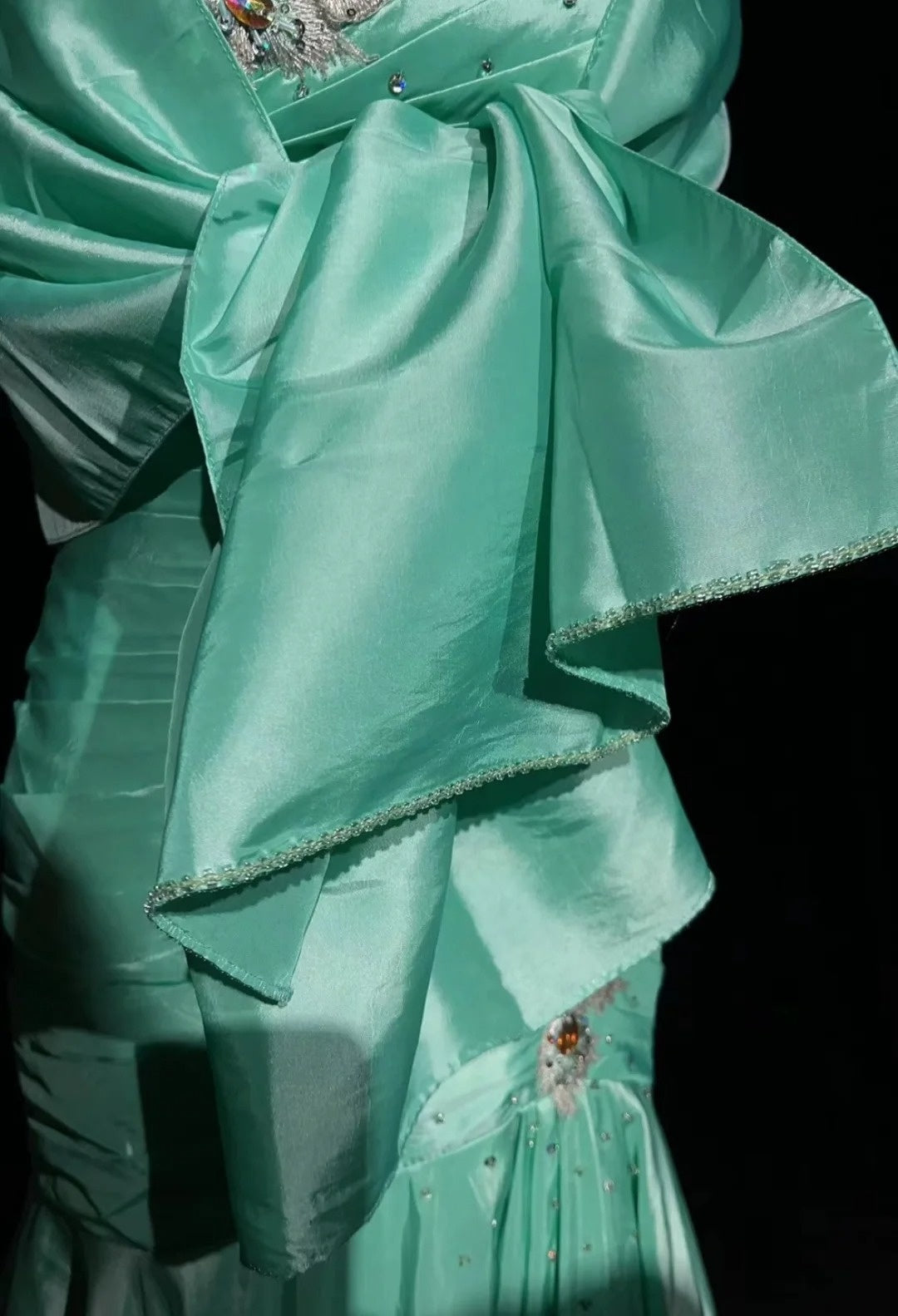 Vintage Prom Dresses Mermaid One Shoulder Mint Green With Lace Beading Cape Long Formal Dress N2463