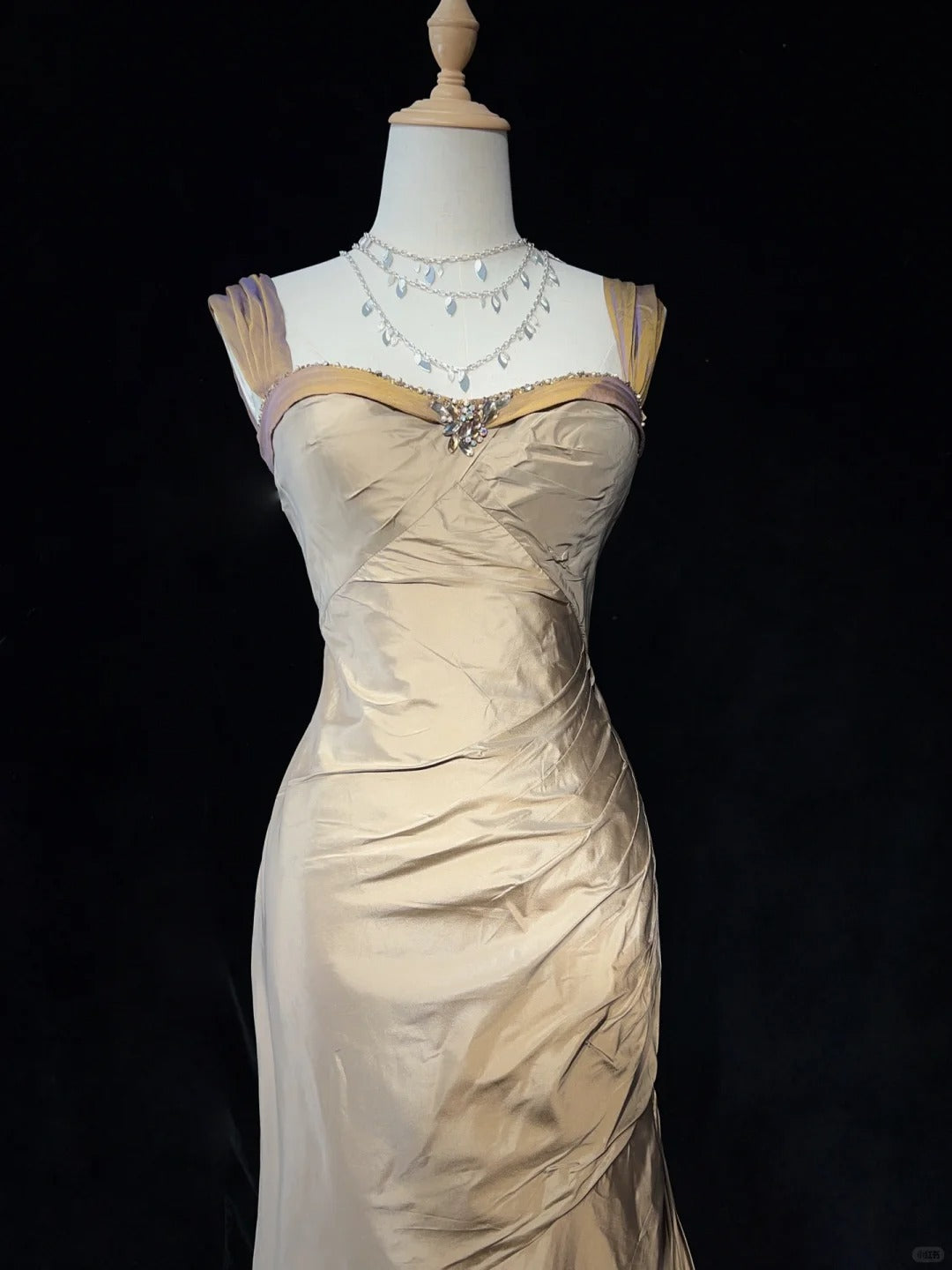 Vintage Prom Dresses Champagne Mermaid Sweetheart Taffeta Long Formal Evening Outfits N3859