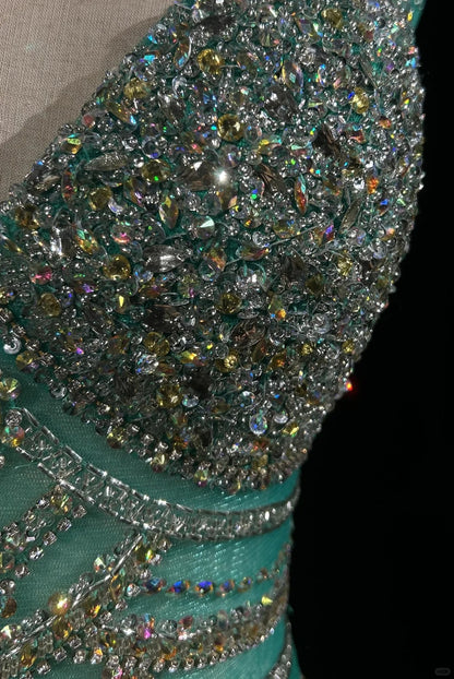 Vintage Mermaid V Neck Green Backless Open Backs Evening Long Prom Dresses Formal Outfits RB3941