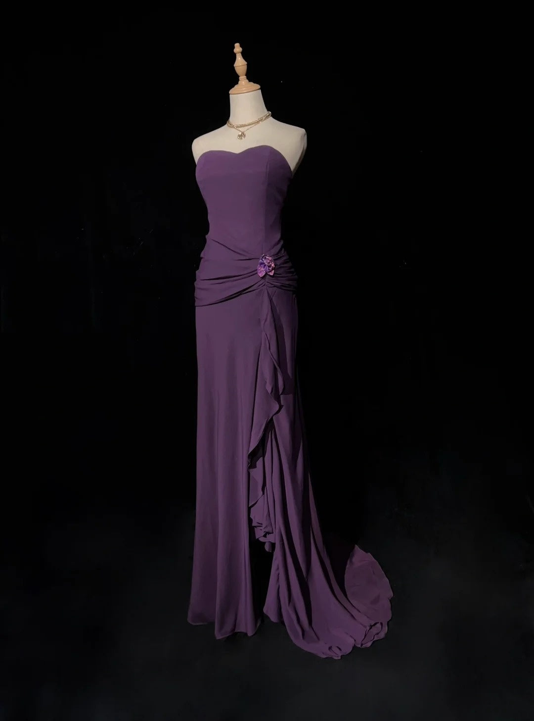 Vintage Prom Dresses 1960s Mermaid Sweetheart Purple Chiffon Long Prom Gown N3102