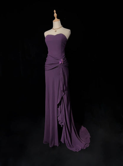 Vintage Prom Dresses 1960s Mermaid Sweetheart Purple Chiffon Long Prom Gown N3102