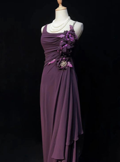 Elegant A line Spaghetti Strap Chiffon With Flowers 18th Birthday Elegant Outfit Formal Prom Dresses N4191