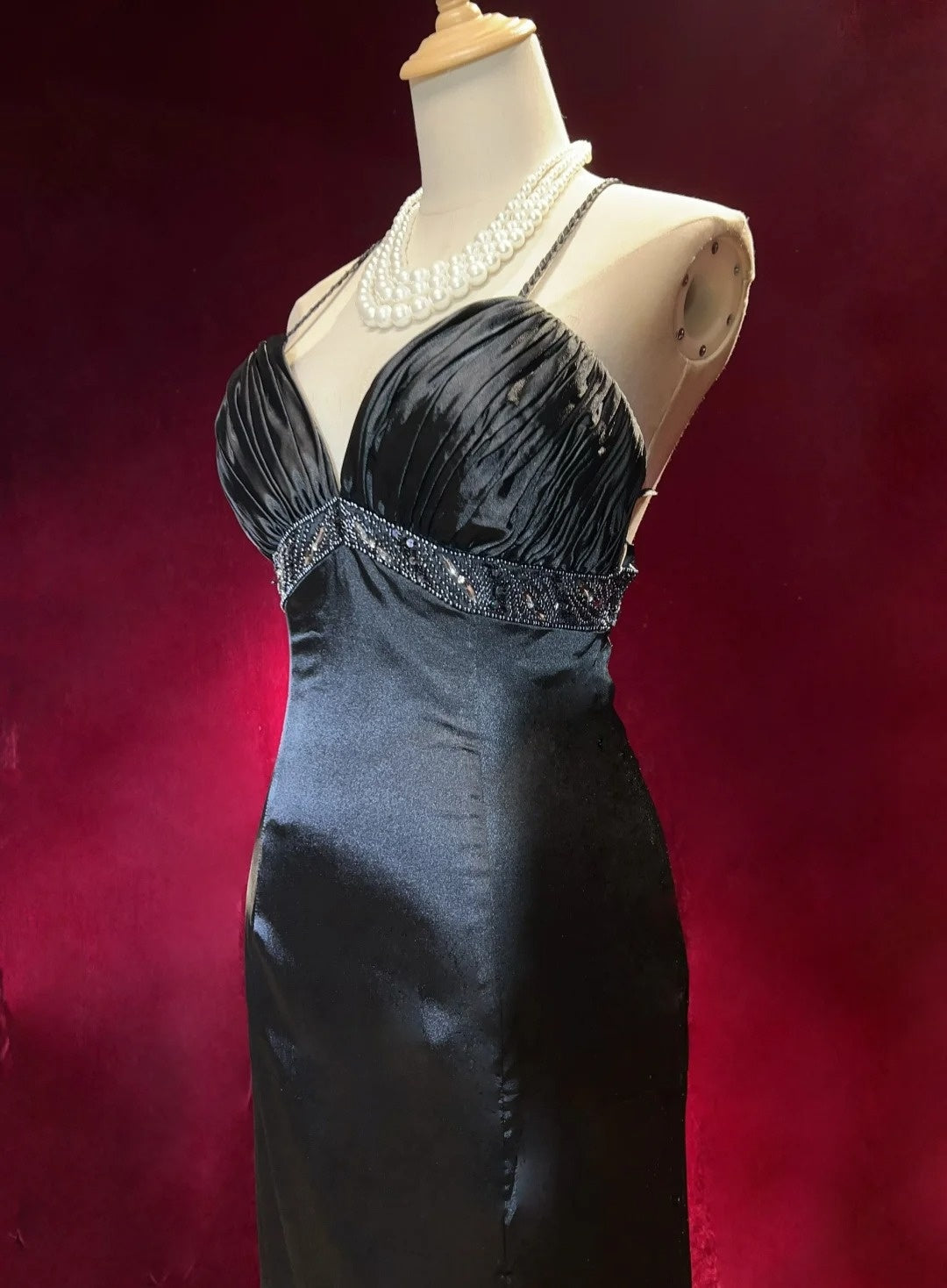 Vintage Prom Dresses Mermaid Spaghetti Strap Black Tie Dress Sleeveless Taffeta 90s Long Formal Gown N2882