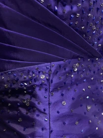 Vintage Ball Gown Sweetheart Purple Taffeta Ruffled Y2K 2000s Knee Length Homecoming Dresses N3119