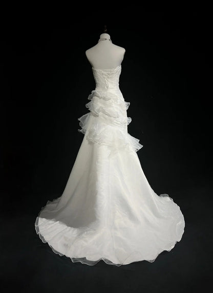 Unique Wedding Dresses Mermaid Strapless Sleeveless White Long Bridal Gown N3125