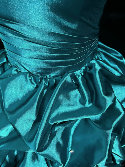 Vintage Ball Gown Sweetheart Blue Satin 12th Grad Short Mini length Aesthetic Look Homecoming Dresses RB4337