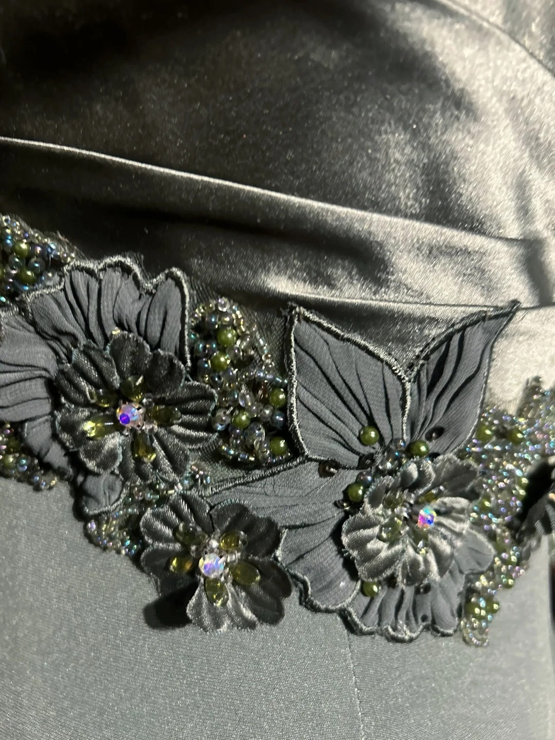 Vintage Prom Dresses A Line Spaghetti Strap Green Satin With Beading Long Formal Dress N2503