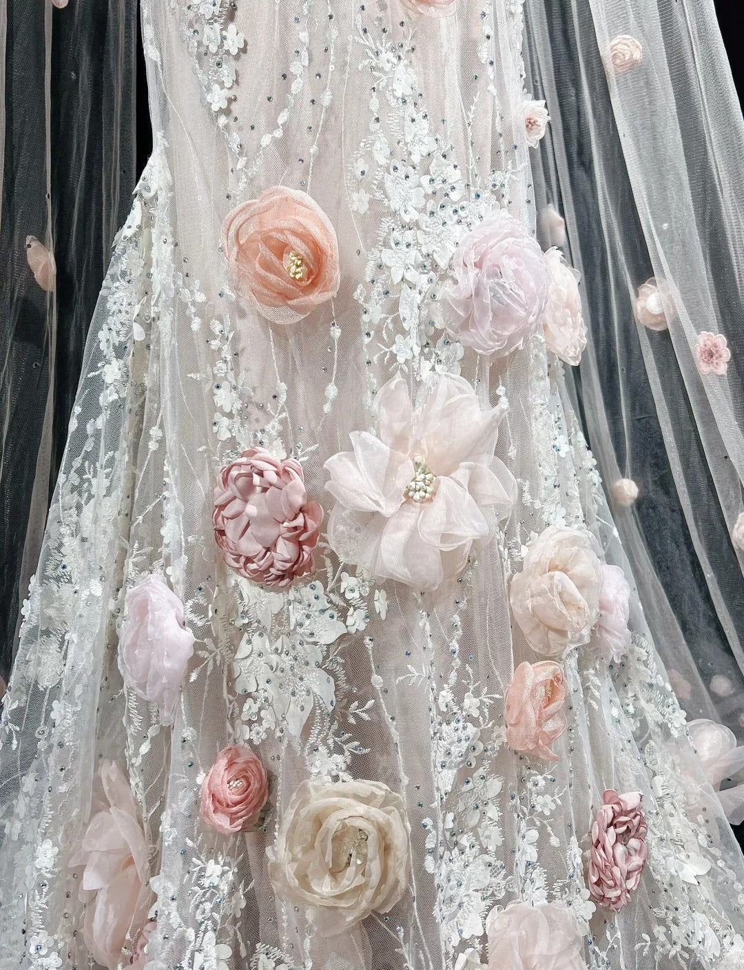Vintage Prom Dresses Inspo Mermaid Scoop Pink Lace 1990s With Flowers Cape Formal Gowns N3317