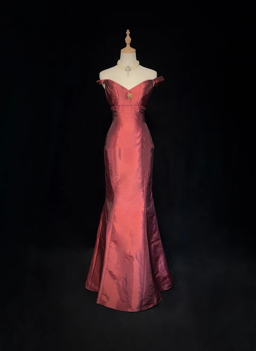 Glamorous Prom Dresses Mermaid Off The Shoulder Rust Red With Beaded Formal Dress N2874