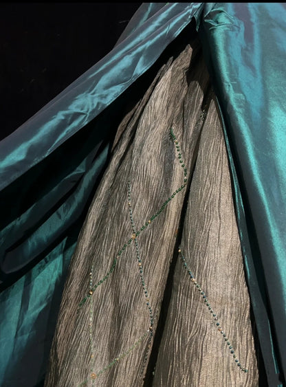 Vintage Prom Dresses Inspo Ball Gown Strapless Green With Beads 80s Long Formal Gown N2739