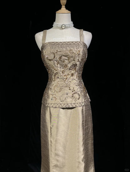 Vintage Prom Dresses 1950s High Low Square Neck With Beading Cape Sleeveless Evening Formal Outfits RB4327