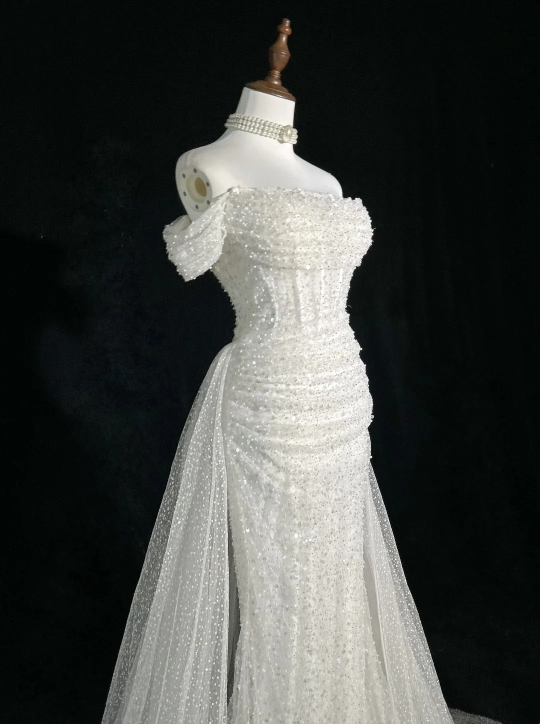 Unique Wedding Dresses Mermaid Off The Shoulder Sequin With Ruffled White Long Bridal Gown N3619