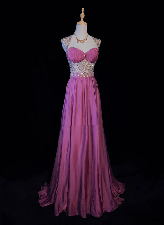 Beautiful Prom Dresses A Line Sweetheart Hot Pink With Beaded Bodice Chiffon Long Evening Outfits N3349