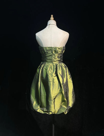 Cute A Line Strapless Olive Green Taffeta 16th Birthday Gown Homecoming Outfits N3654