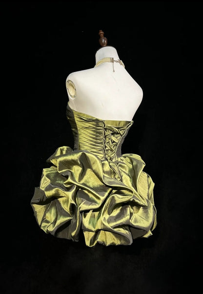 Dream Ball Gown Sweetheart Olive Green Taffeta 18th Birthday Gown Homecoming Dresses N3804