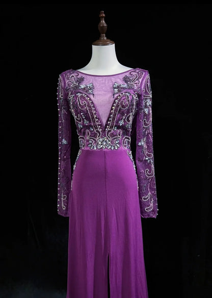 Vintage Prom Dresses A line Purple Chiffon 90s With Beading Long Formal Party Dress N2514