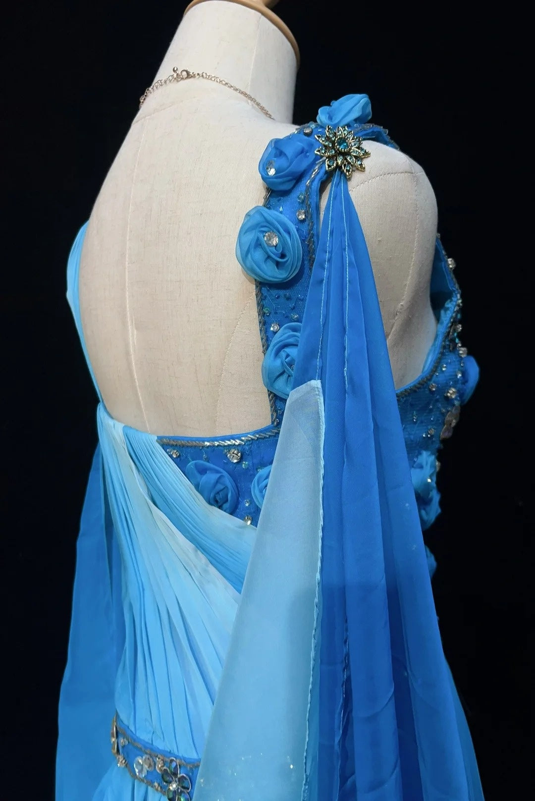 Vintage Prom Dresses Inspo Mermaid V Neck Royal Blue Chiffon With Flowers Beads 80s Long Formal Gown N2743