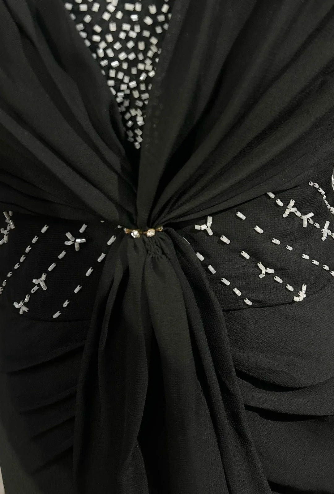 Vintage Prom Dresses A line Halter Black Chiffon With Beading 1970s Long Formal Gown N2619