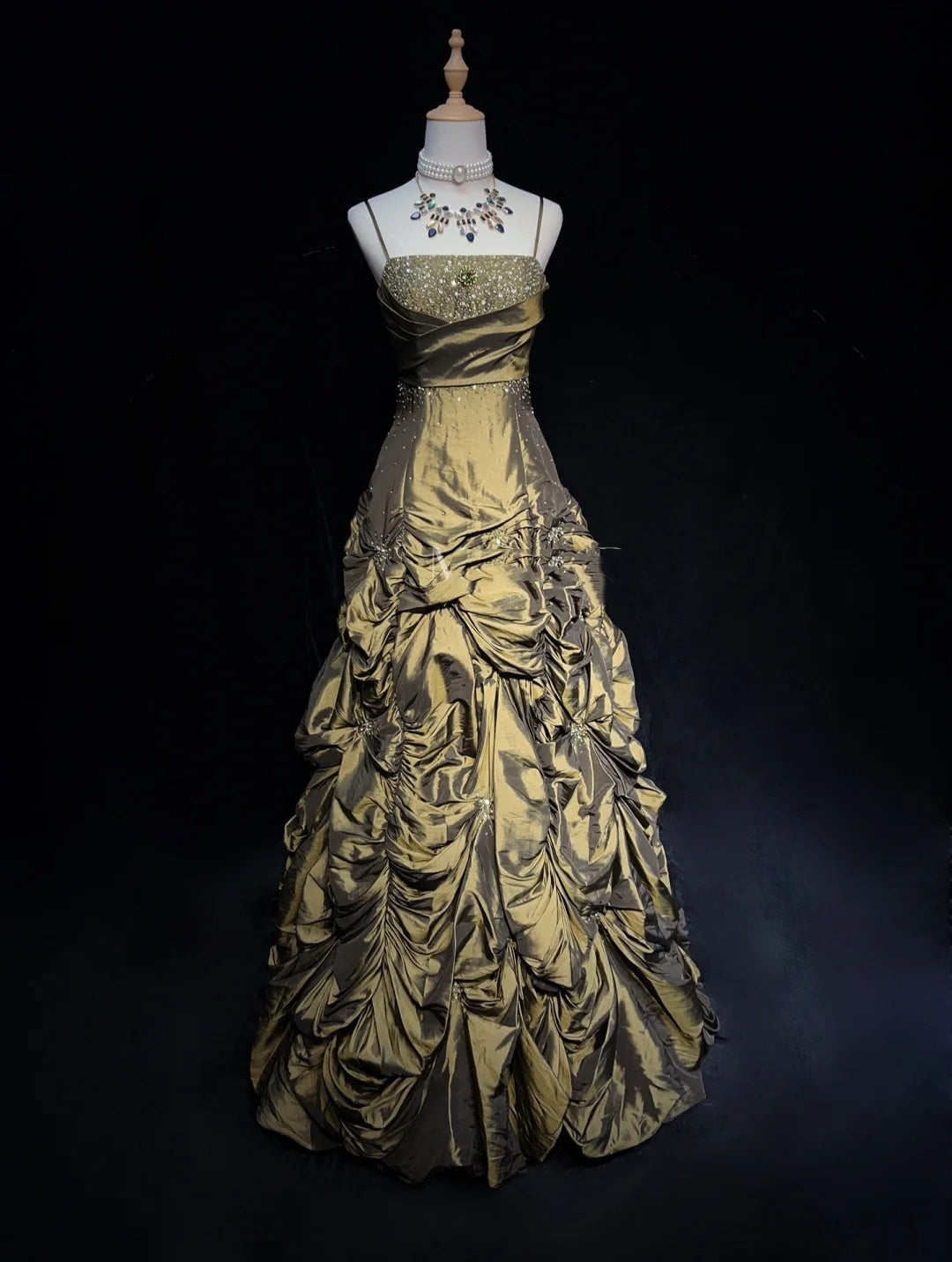 Vintage Prom Dresses Inspo Ball Gown Spaghetti Strap Olive Green With Beading For Women Formal Dress N3217