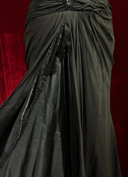 Vintage Prom Dresses Mermaid Halter Black Tulle Long 80s Party Evening Formal Gown RC1147