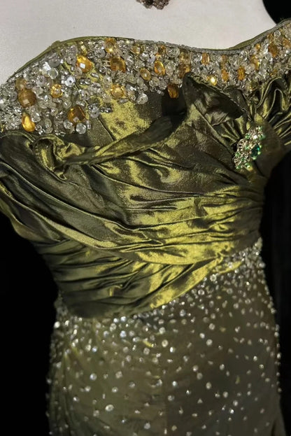 Olive Green Prom Dress Inspo Mermaid Sweetheart Satin With Ruffled Birthday Outfits Formal Party Gown RC0118