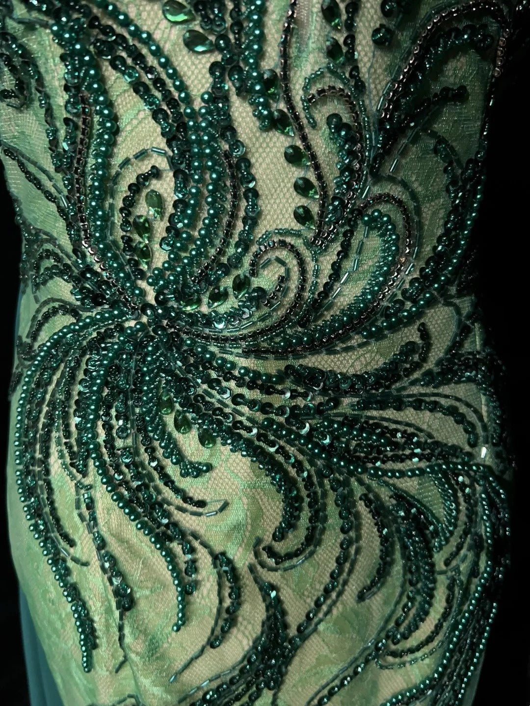 Vintage Prom Dresses Mermaid Spaghetti Strap Green Beaded 90s Long Formal Evening Gown N2649