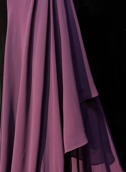 Elegant Prom Dresses A line Purple Chiffon Ruffled Floor Length Formal Evening Outfits N3488