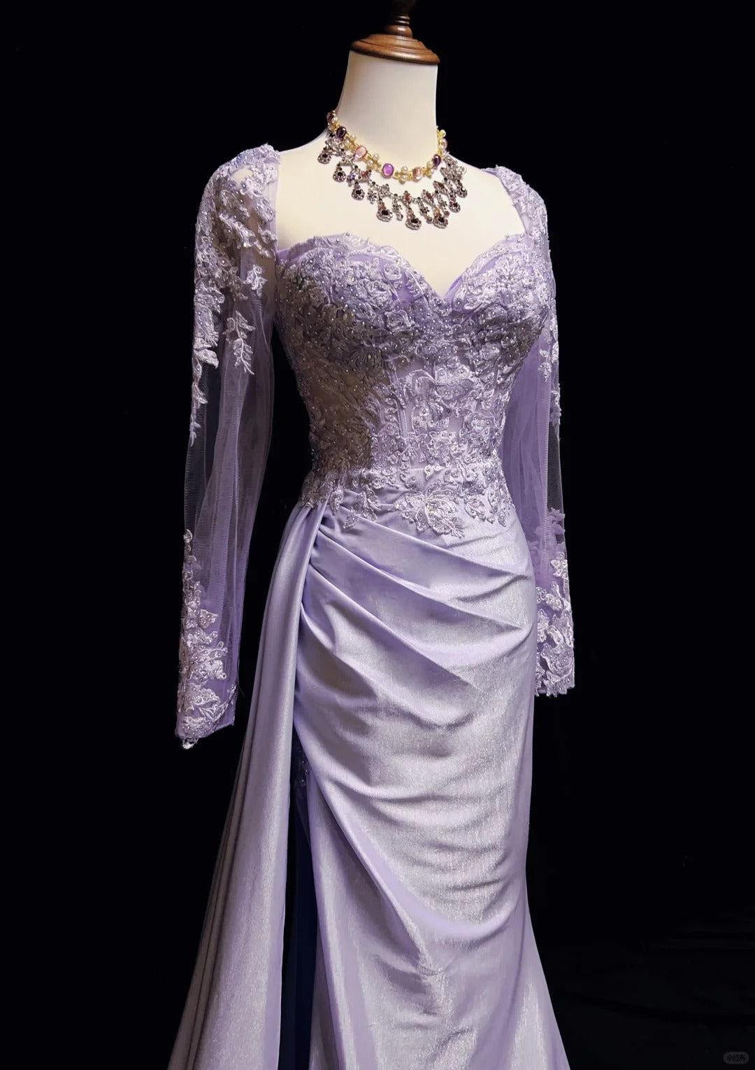Vintage Prom Dresses 1960s Mermaid Sweetheart Lilac With Split Long Sleeves Prom Gown N3100