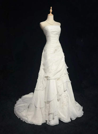Timeless Wedding Dresses A Line Strapless White Chiffon With Ruffled Long Bridal Gown N3008