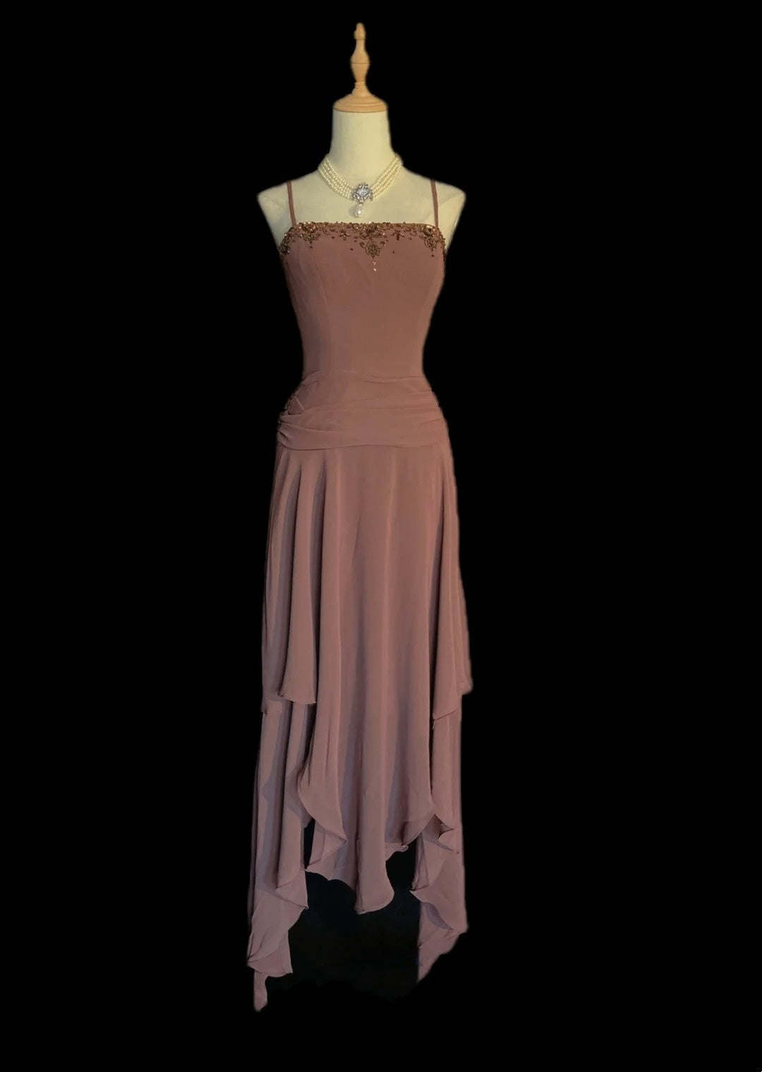 Vintage Prom Dresses 80s A Line Spaghetti Strap Chiffon With Cape Evening Outfits N3465