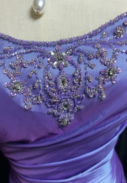 Simple Prom Dresses Sheath Spaghetti Strap Lilac Floor Length Taffeta Formal Evening Dress N3696