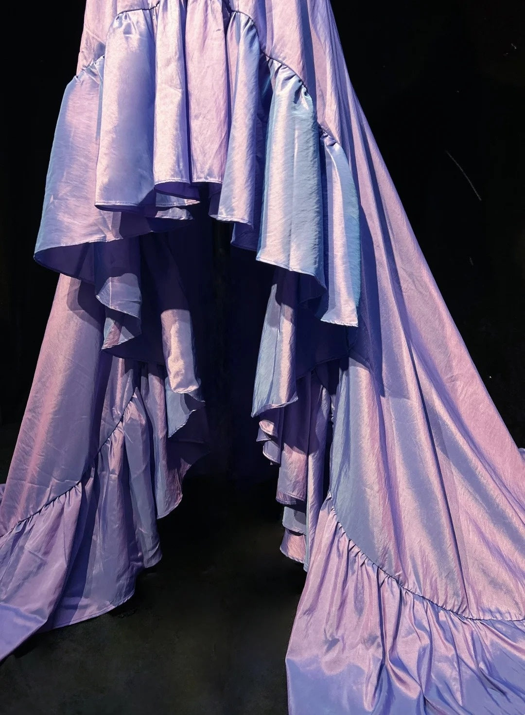 Vintage Prom Dresses High Low Strapless Lilac Black Satin 1990s Formal Evening Gown N2653