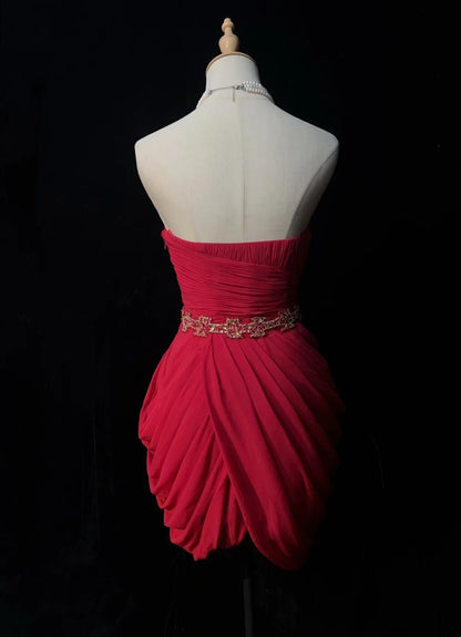 Cute Sheath Sweetheart Red Chiffon Short Mini 18th Birthday Gown Homecoming Dresses N3681