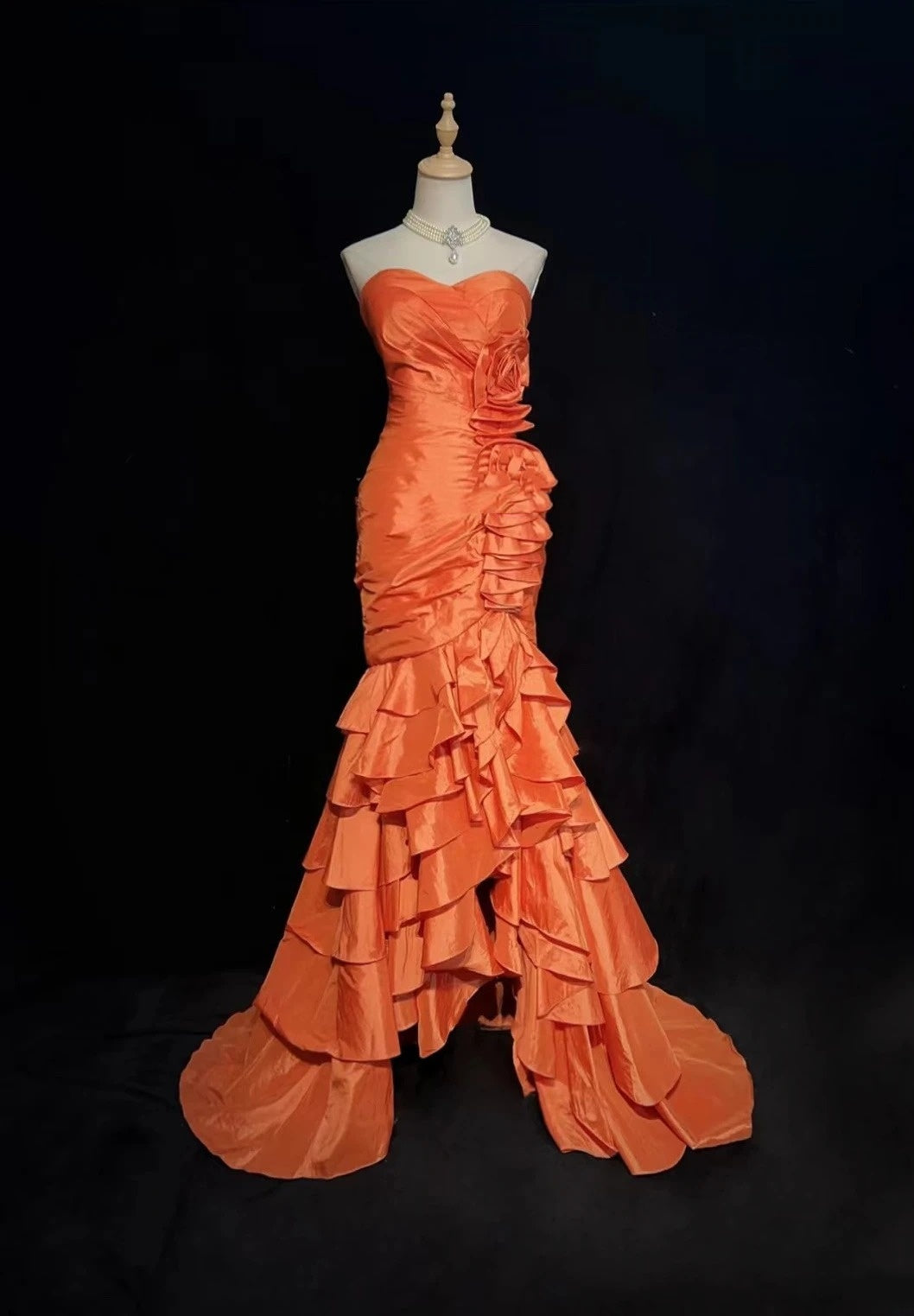 Vintage Prom Dresses Mermaid Sweetheart Orange Taffeta 2000s Party Evening Formal Gown RC1139
