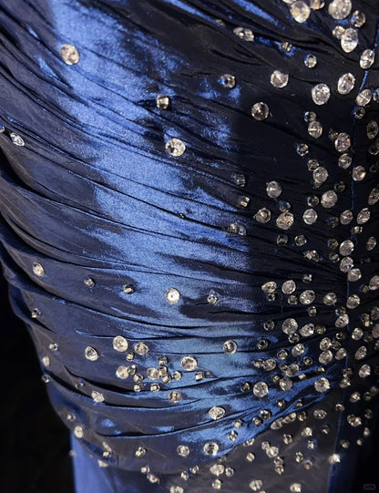 Vintage Prom Dresses 90s Mermaid Sweetheart Navy Blue Satin Long With Beading Evening Outfits N3135