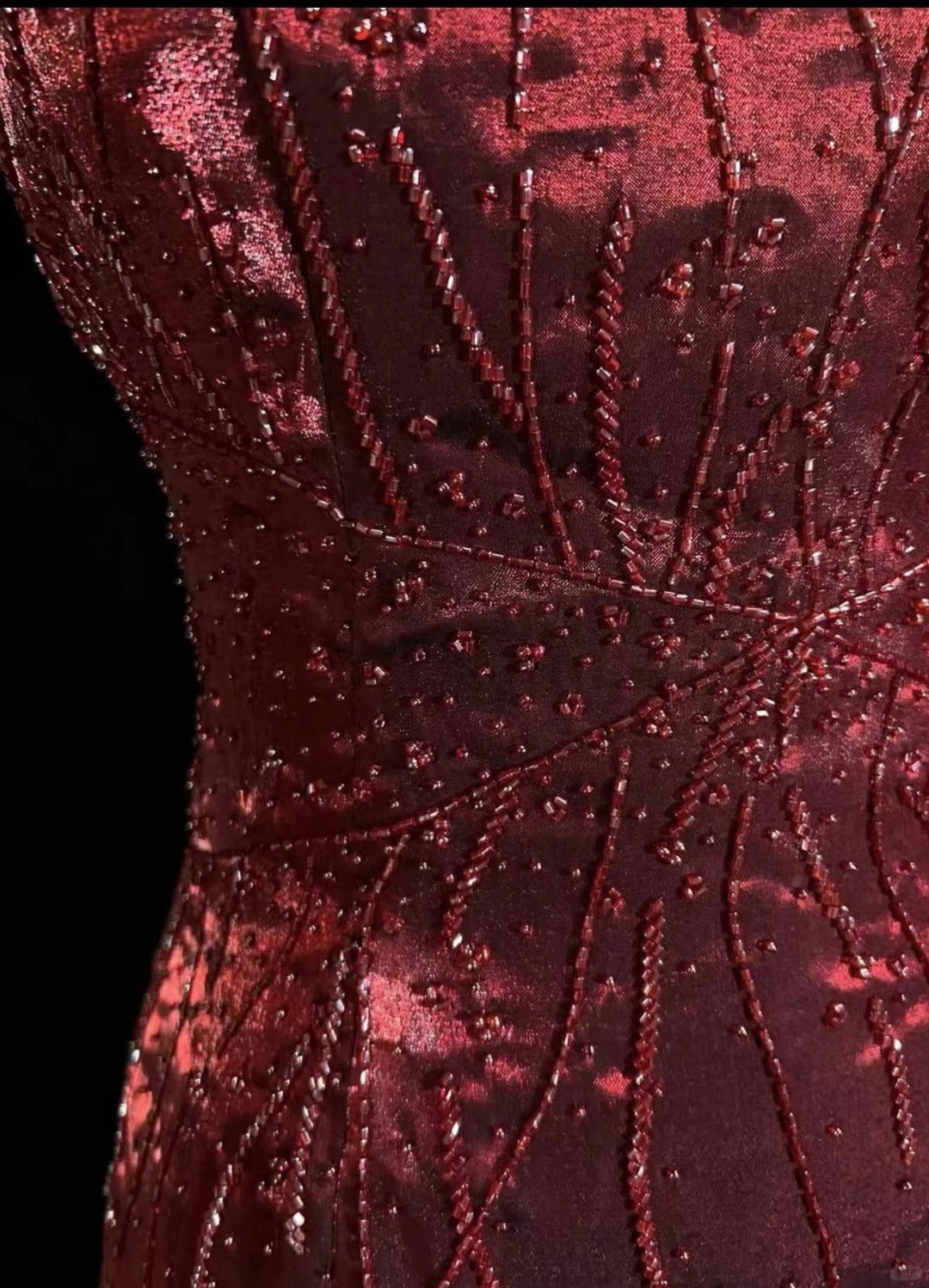 Vintage Prom Dresses A line Square Burgundy With Sparkles Beaded 80s Evening Formal Dress RB3278