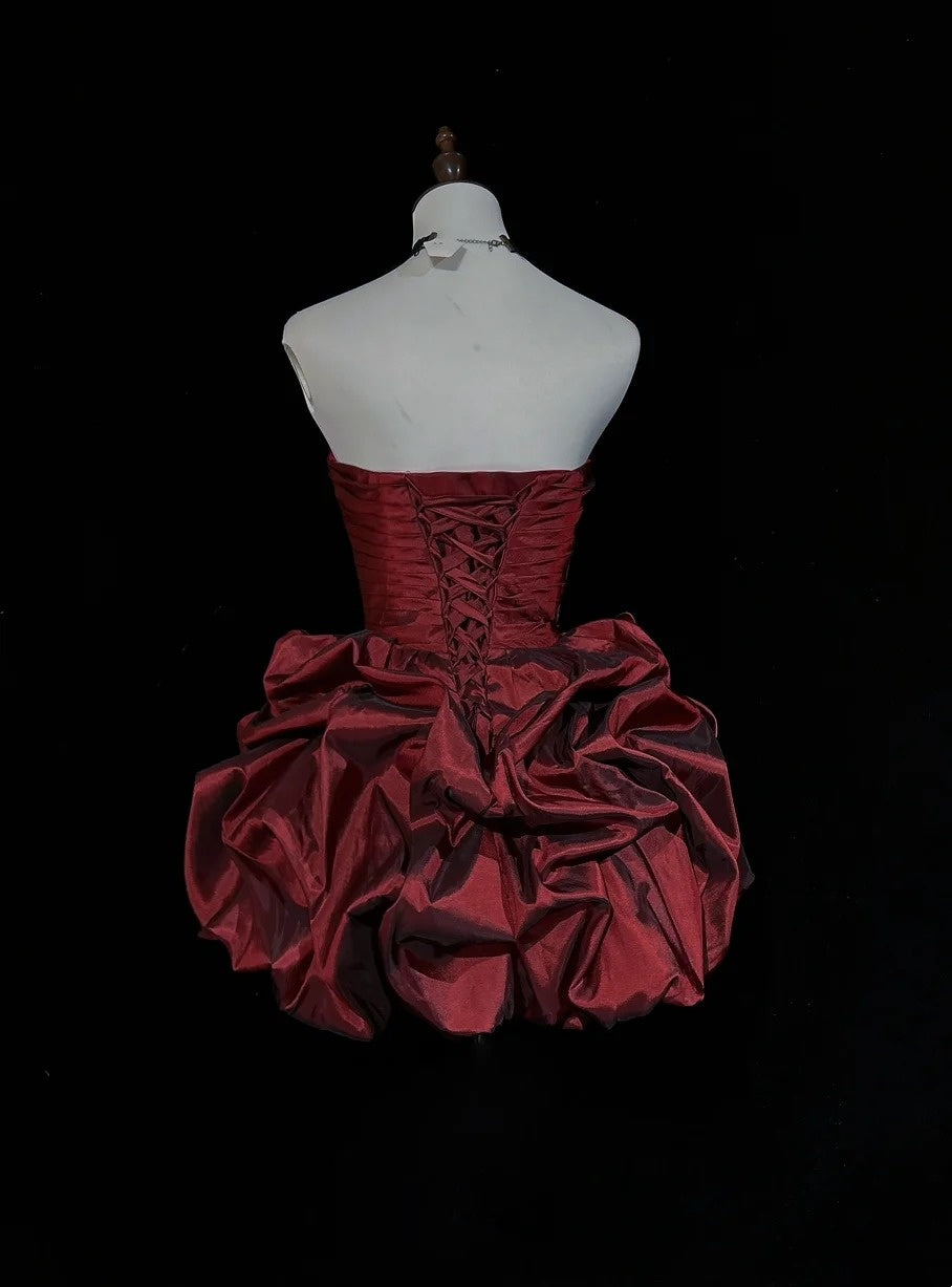 Cute Ball Gown Sweetheart Burgundy Taffeta 18th Birthday Gown Homecoming Dresses N3657