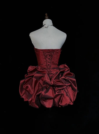 Cute Ball Gown Sweetheart Burgundy Taffeta 18th Birthday Gown Homecoming Dresses N3657