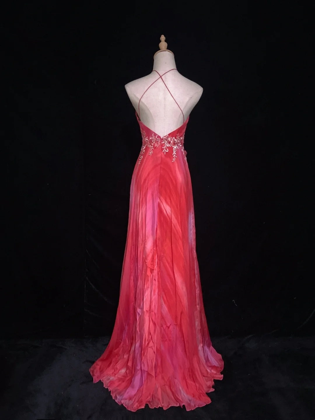Vintage Prom Dresses A Line Halter Hot Pink Chiffon With Applique Formal Evening Outfits N3855