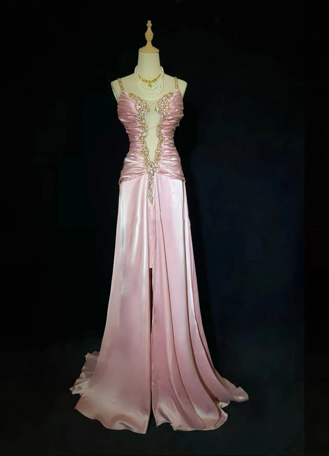 Vintage Prom Dresses 80s Mermaid Spaghetti Strap Pink Satin Long Formal Evening Outfits N3479