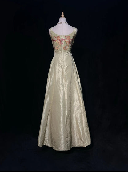Gold Prom Dress Inspo A Line Spaghetti Straps Satin Long Birthday Outfits Formal Party Gown RC0100