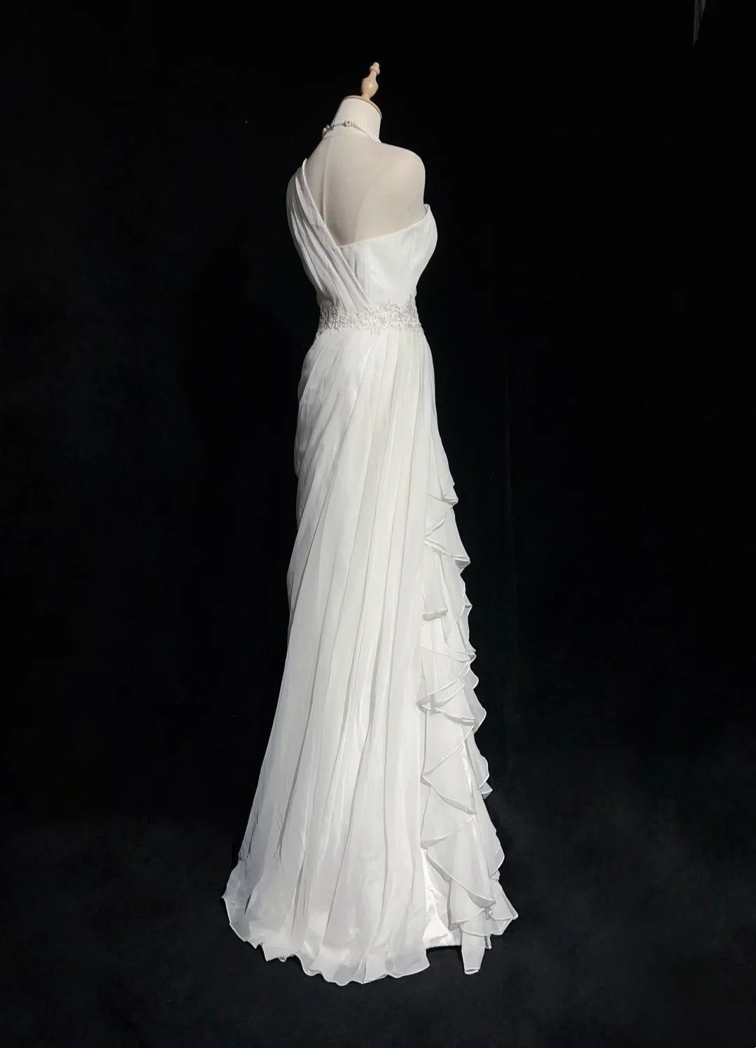 Unique Wedding Dresses Sheath One Shoulder Chiffon White Long Bridal Gown N3105
