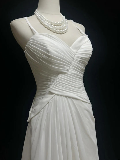 Wedding Dress Timeless A Line Spaghetti Straps White With Ruffled Floor Length Bridal Gown RC1150