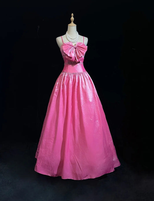 Princess Prom Dresses Ball Gowns Spaghetti Strap Pink Sleeveless Evening Long Formal Dress RB3260