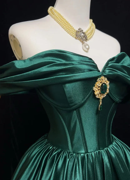 Pretty Ball Gown Off The Shoulder Green Satin Short Mini Homecoming Dresses Hoco Gowns N2603